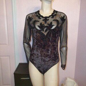 Y2K Victoria's Secret Velvet Mesh Bodysuit Size M Beaded Vampire Whimsigoth Goth